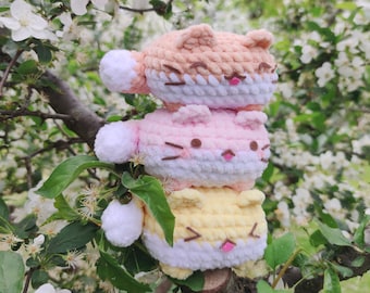 Fruity cube kitty amigurumi pattern, cute stackable chunky cat plush, 3 in 1 fruit animal crochet pattern