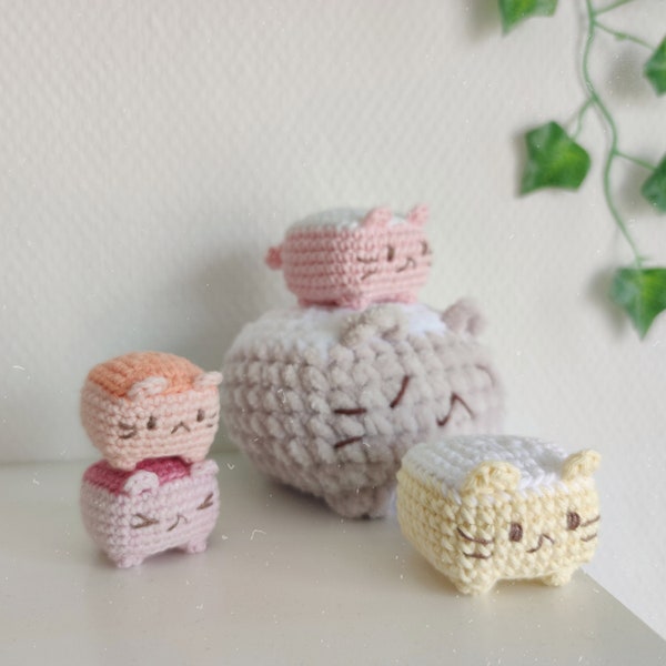 Kubus Kitty amigurumi patroon, schattige stapelbare kattenknuffel, haakpatroon voor kleine dieren