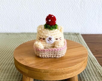 Strawberry Cat Cake Amigurumi Pattern, Cat Pastry plushie, cat crochet pattern