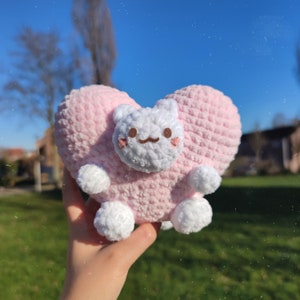 Cat Valentine Amigurumi Pattern, cute heart shaped plushie, crochet animal pattern