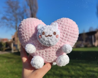 Cat Valentine Amigurumi Pattern, cute heart shaped plushie, crochet animal pattern