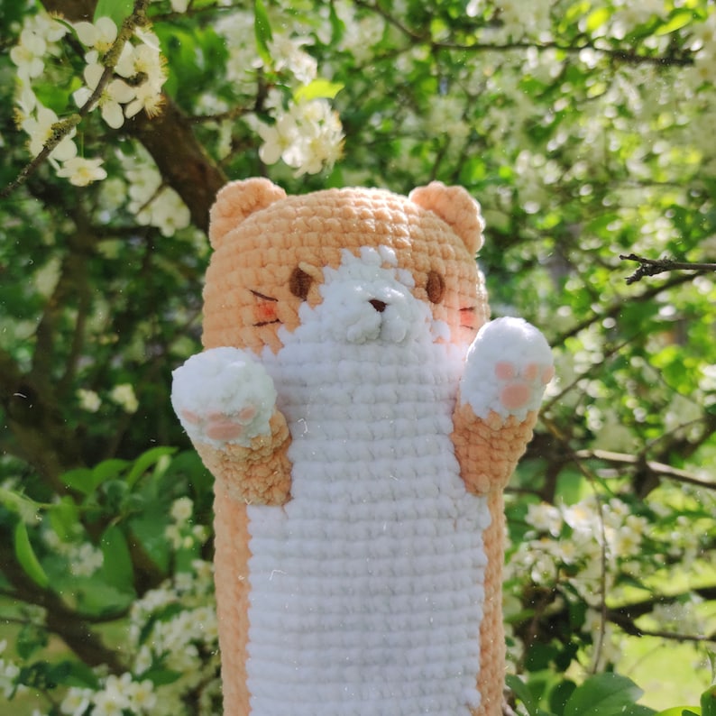 Jumbo Long Cat Amigurumi Pattern, cute crochet cat pattern, big squishmallow plush, kawaii meme pillow animal