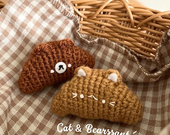 2 in 1 Cat and Bear Croissant Amigurumi Pattern, Cat Pastry plushie, cat crochet pattern