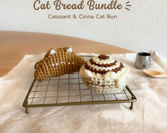 Cat Bread Amigurumi Pattern Bundle, Cat and Bear Croissant, Cinnamon Cat Bun plushies, 2 crochet patterns