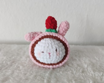 Strawberry Bunny Mochi amigurumi pattern, cute rabbit mochi plushie, crochet stress ball pattern