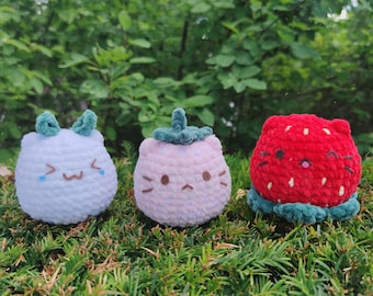 3 in 1 Strawberry Cat Amigurumi Pattern, cute squishmallow, cat crochet pattern