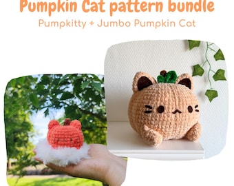 Pumpkin Cat Amigurumi Pattern Bundle, Chunky and Pumpkin plushie, 2 cat crochet patterns