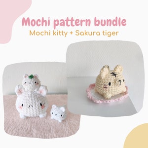Fluffy mochi cat and Sakura tiger amigurumi pattern, cute dango crochet patterns