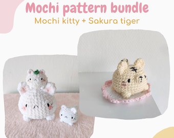 Fluffy mochi cat and Sakura tiger amigurumi pattern, cute dango crochet patterns