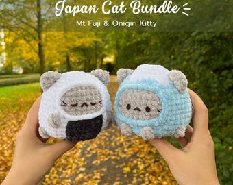 Japan Inpsired Cat Crochet Pattern Bundle, Mount Fuji Cat, Onigiri Cat, 2 Amigurumi Plushie Patterns