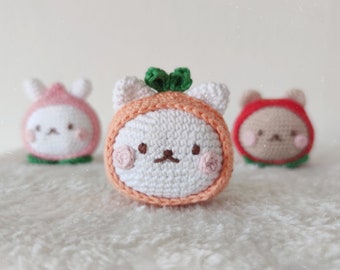 Orange cat amigurumi pattern, small animal fruit plushie, cat stress ball crochet pattern