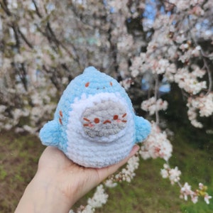 Shark Kitty Squishmallow Amigurumi Pattern, Cat stuck in shark plushie, cute animal crochet pattern