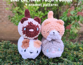 Paquete 4 en 1: Gato apilable, peluches gruesos de gatito amigurumi, patrón de crochet para gato