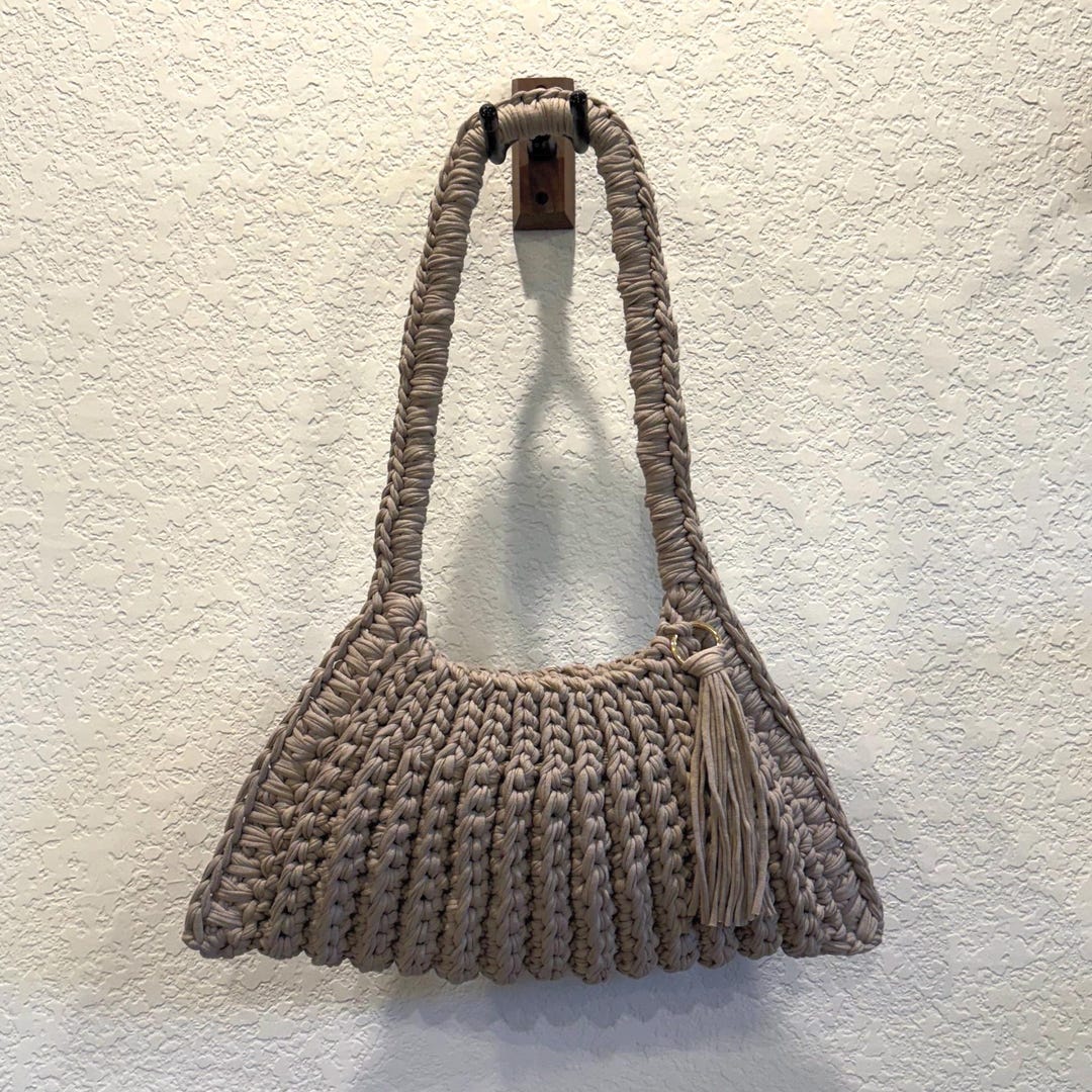 Handmade Modern Tan Chestnut Crochet Shoulder Handbag - Etsy
