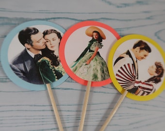 Gone with the Wind Cupcake Toppers, Birthday Party Decor