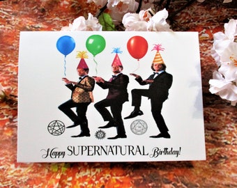 Supernatural Birthday Card, Castiel, Sam and Dean Winchester
