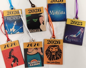 Personalized 7 pcs Theater Ornament with year, Holiday Decoration Christmas Musical Gift, Small Wooden ornament