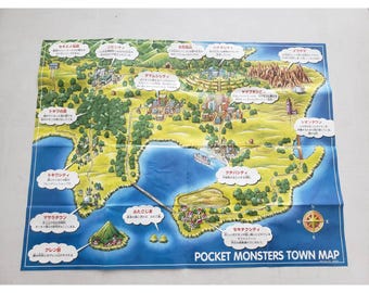 RARE Vintage Pokemon Town Map Pocket Monsters Japan Blue Red Gameboy