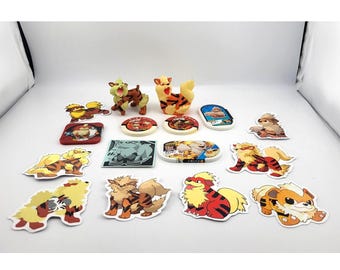 Growlithe Arcanine Lot Figures Pokemon Center Bandai Tomy Toys Bundle Coins Battrio Tretta