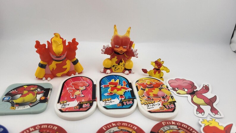 Magby Magmar Magmortar Lot Figures Pokemon Center Tomy Bandai Toys Coins Tokens Battrio image 3