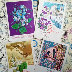 Internationaler Frauentag, 8. März, Set #3 von 4 sowjetischen Postkarten, UdSSR Kunst, Vintage Postkarte, Geschrieben auf Postkarte, Vintage Muttertag, 60-70er Jahre.