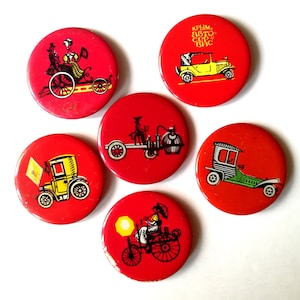 Retro Auto, Vintage Automobile Pin Anstecker, Set von 6 großen Metall Badges, Sammler Pins, Geschenkidee, Сars des Beginns des 20. Jahrhunderts