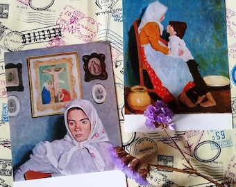 Adolf Fenesch, Famous Hungarian artist, paintings from Hungarian museums, Set of 2 postcards, Print, Postcard, Vintage Hungarian Postcards