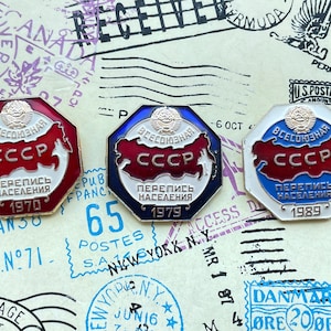 All-Union Population Census USSR 1970-1979-1989, Set of 3 Vintage Original Special Pin Badges, 100% original, Rarity vintage pins.