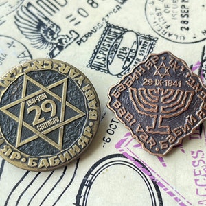 Babi Yar - 29 September 1941- Set of 2  Vintage Pin Badges - Jewish Memorabilia - Fantastic Rarity