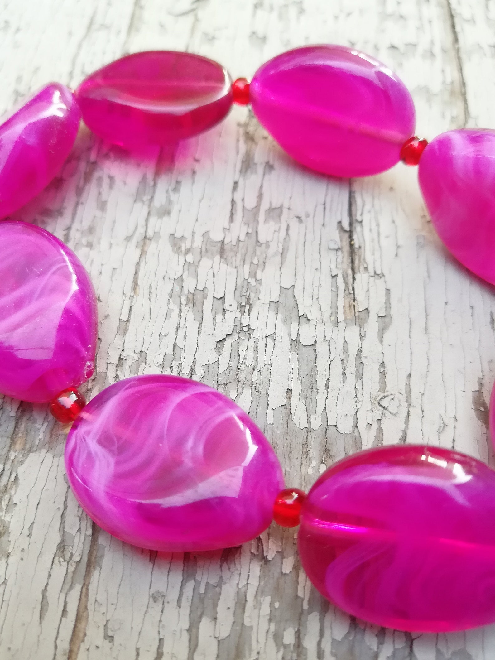 Vintage Pink Bracelet Plastic Bead Bracelet Beautiful Etsy