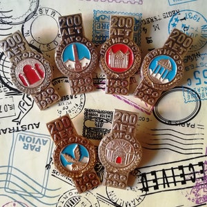 Pyatigorsk, 200 years to the city of Pyatigorsk, Caucasus, Vintage Pin Badges, Set of 6 Colorful Badges, Russian City, 1980, made in USSR.