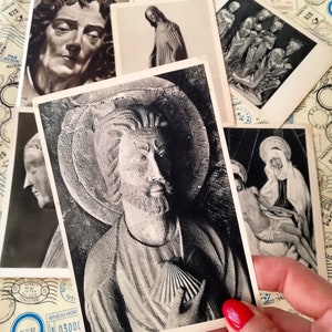 Religiöses Thema, Gemälde und Skulpturen aus europäischen Museen, Set mit 8 Vintage-Postkarten, Sammlerstücksgeschenk, 50-60er Jahre