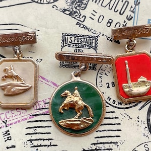 Leningrad Pendant Pins Set – Rare 1950s-60s USSR Metal Badges – Bronze Horseman & Rostral Column - Set of 3 pin badges