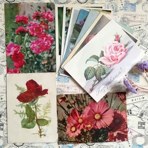 Fleurs sur cartes postales, Félicitations! Belles cartes postales de vœux, Set # 10 de 10 cartes postales soviétiques vintage, écrites, fabriquées en URSS, années 60-70.