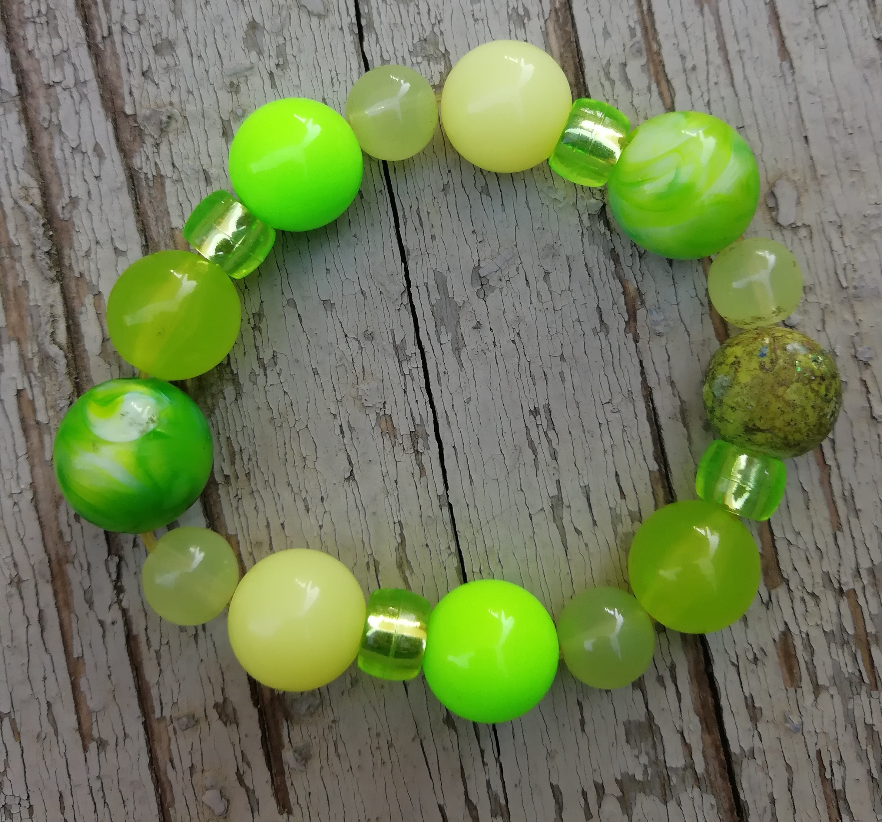 Vintage Green Bracelet Plastic Bead Bracelet Light Green Etsy