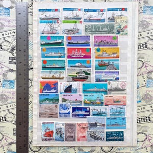 Ships Stamps on the Sheet - Set of 82 Colorful Postal Stamps Featuring Ships - Collectible Stamps - History of Boats