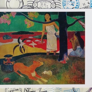 Paul Gauguin, Famoso pittore francese, pastorale tahitiana, cartolina d'epoca, Museo statale dell'Ermitage, cartolina sovietica, Made in USSR, 1983