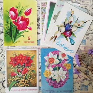 Internationaler Frauentag, März 8, Set #4 von 8 Sowjetische Postkarte, UdSSR Kunst, Vintage Postkarte, Geschrieben auf Postkarte, Vintage Muttertag, 70-80er Jahre.