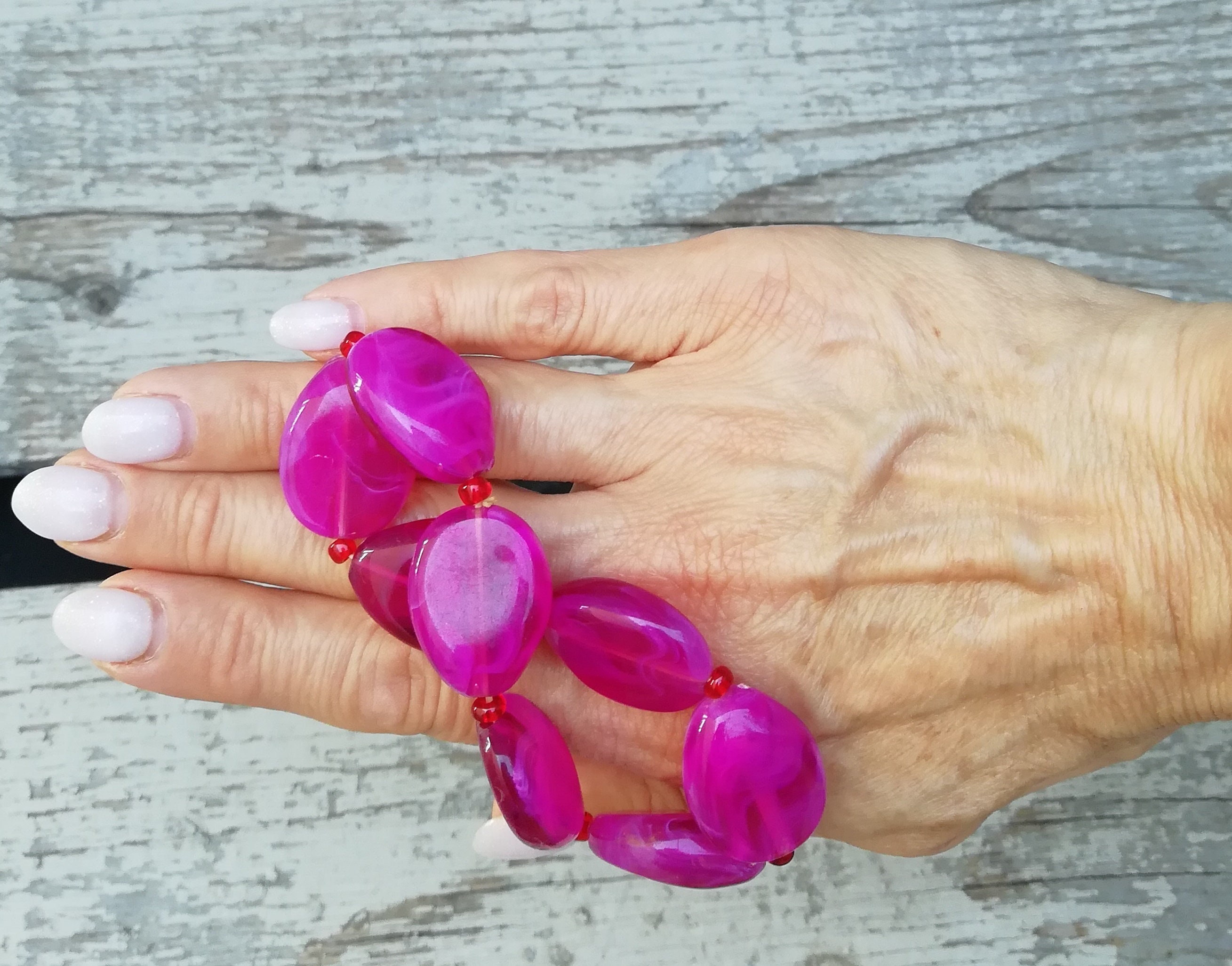 Vintage Pink Bracelet Plastic Bead Bracelet Beautiful Etsy