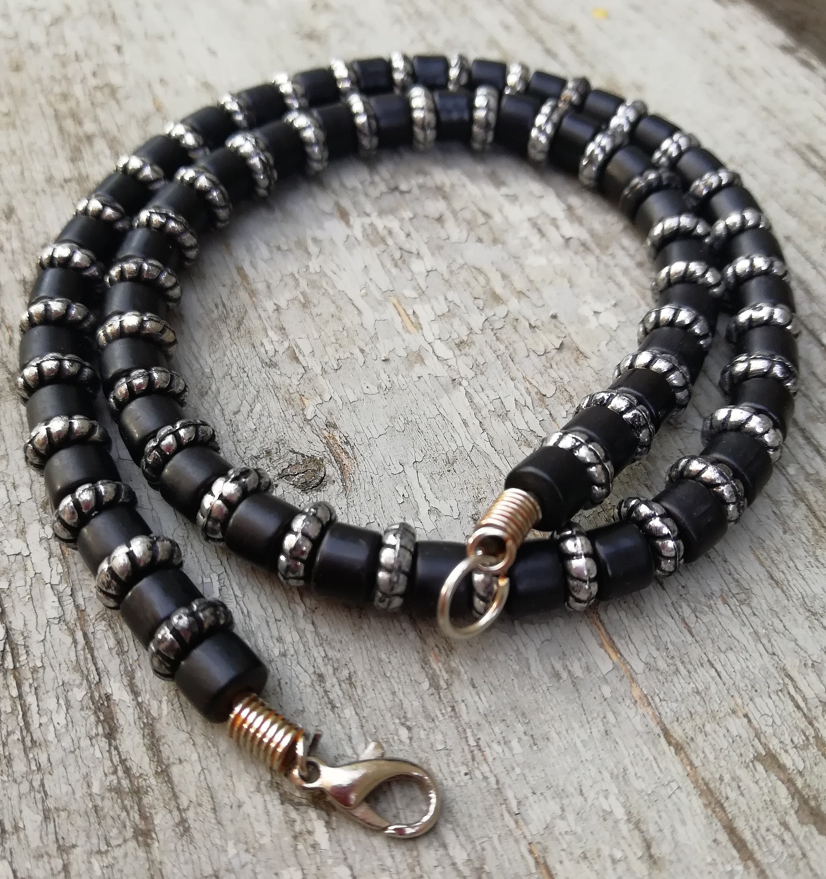 Collier Vintage 3 Rangs Perles Plastique Noir Années 1940/1960 - Occasion Rétro