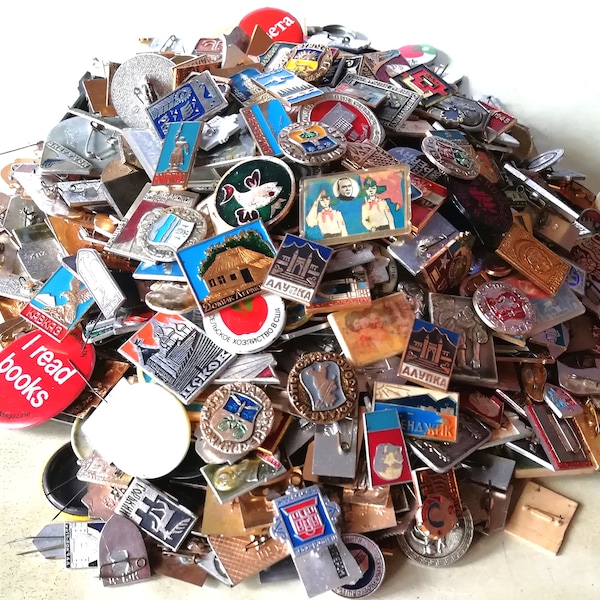 Vintage badges, Set of 50 Vintage Soviet Pins, Set - surprise, Costume Decoration, Soviet Pin Badges, Various themes, 70-80s, Made in USSR
