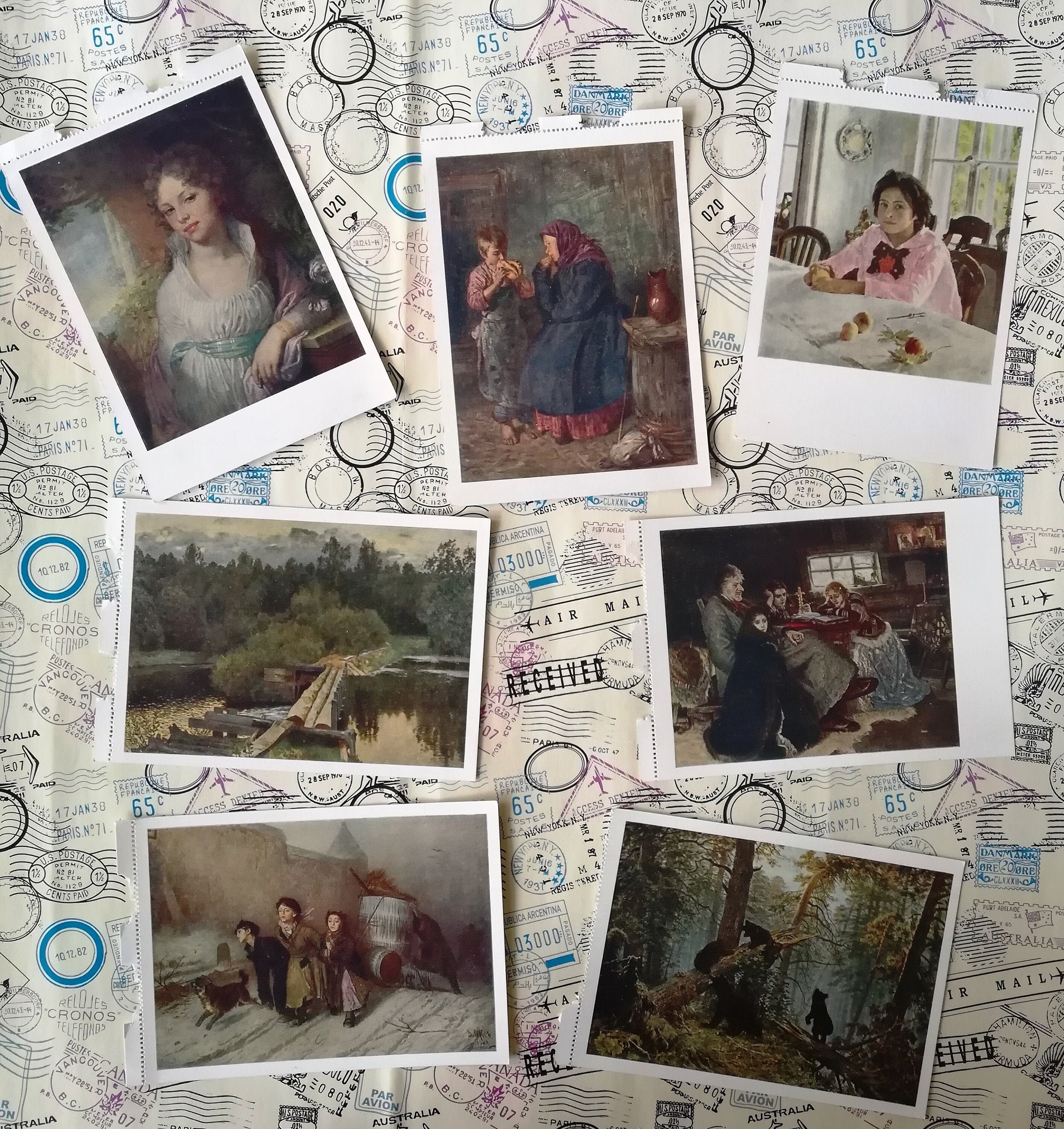Russian painting of the 19th century, Russian Painters, Set of 7 Vintage Prints, Postcards, Art Gallery, Rare Old card, Made in USSR, 1956.