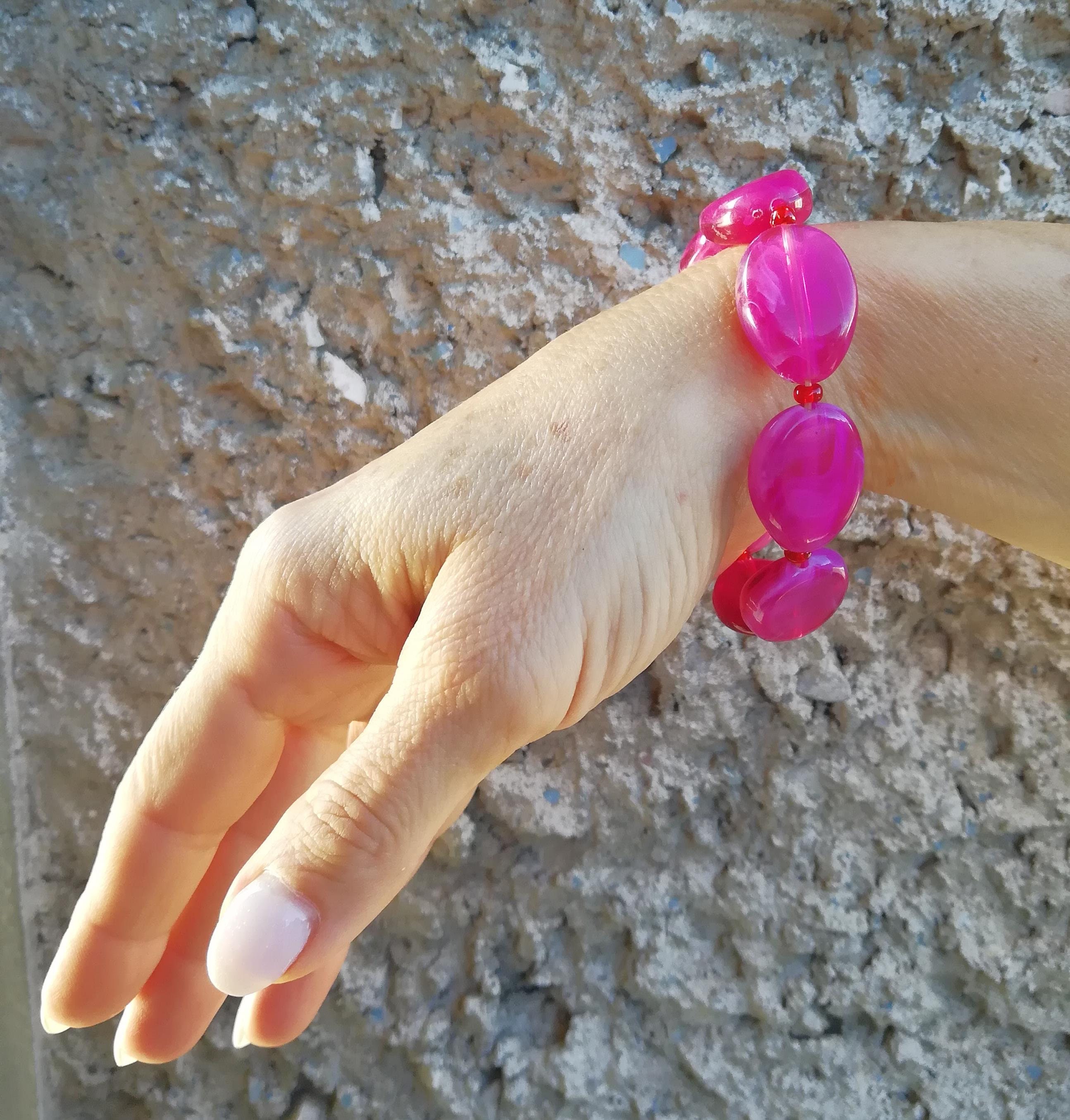 Vintage Pink Bracelet Plastic Bead Bracelet Beautiful Etsy