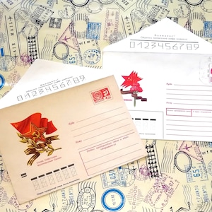 ¡Día de la Victoria, Gloria al Ejército Rojo! Juego de 2 sobres de correo vintage, sin firmar, sobres postales soviéticos, sin usar, hecho en la URSS, 70-90.