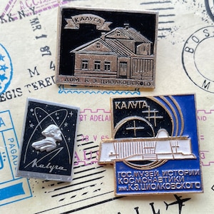 Tsiolkovsky,  Russian scientist, Space pins, Space explorer, Kaluga, Set of 3 Vintage Pin badges, Space pins, Vintage pins, Kosmos, 80s.