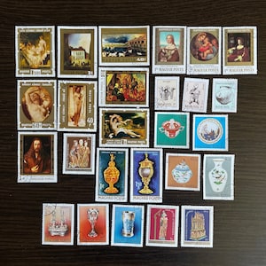 Hungarian Stamps Collection – Set of 26 Vintage 1980s Stamps – Art & Paintings Theme – Perfect Starter Set for Collectors