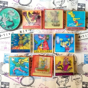 Nu Pogodi 3D Pin, Cartoon Characters, Vintage Soviet Pins, Wolf and Hare, Set of 10 Stereo Badges, Gift for child, 1970-1980s, Made in USSR