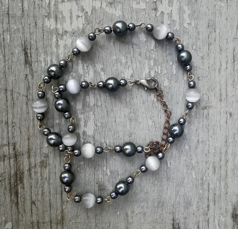 Gift for Wife Vintage jewelry Imitation Hematite Vintage Beaded Necklace gift idea girl daughter 60-70s. Beads jewellery