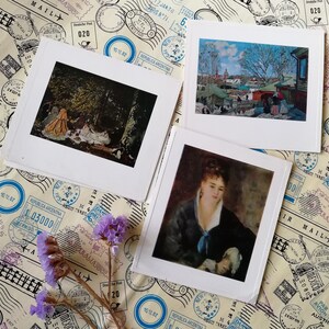 Kunst uit Sovjet-musea, Renoir, Monet, Yuon, Set van 3 Vintage Prints, Ansichtkaarten, Kunstgalerie, Zeldzame Oude kaart, Gemaakt in de USSR, 1974