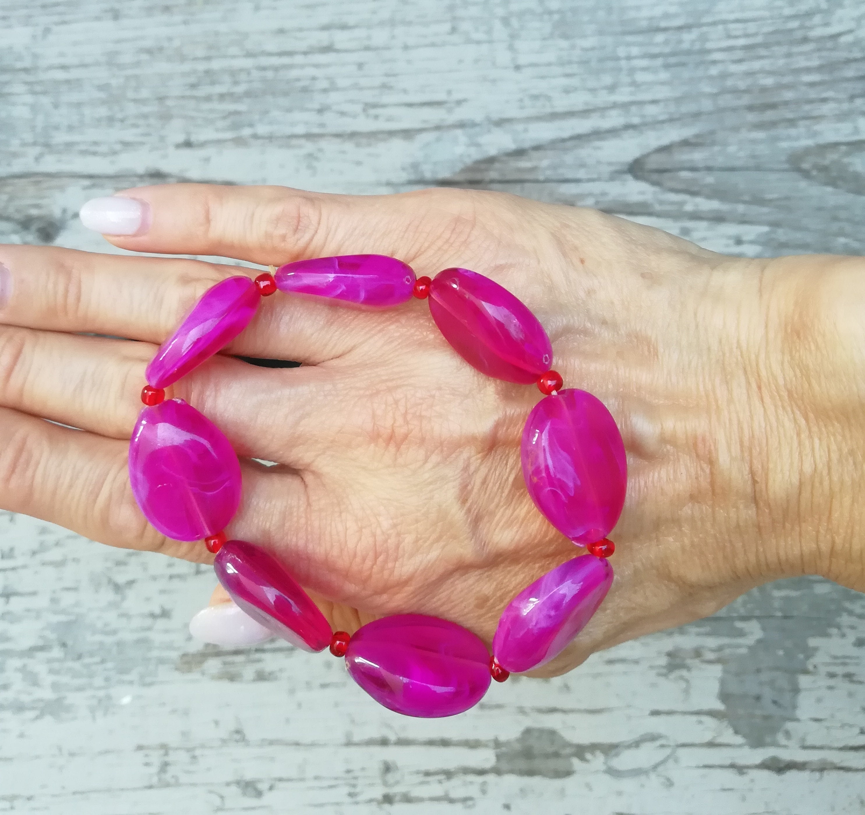Vintage Pink Bracelet Plastic Bead Bracelet Beautiful Etsy